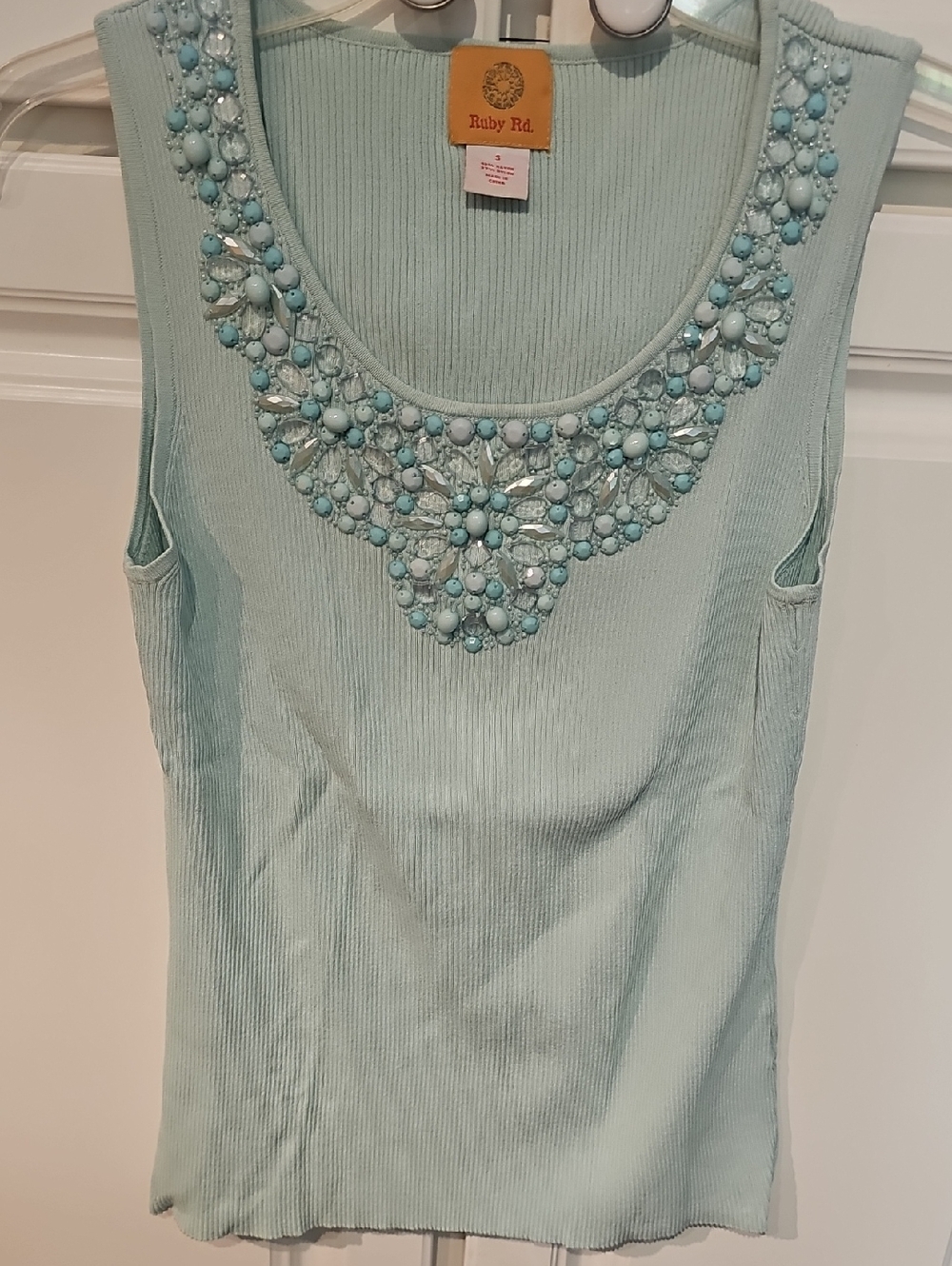 Ruby Rd. Mint Green Beaded Ribbed Tank